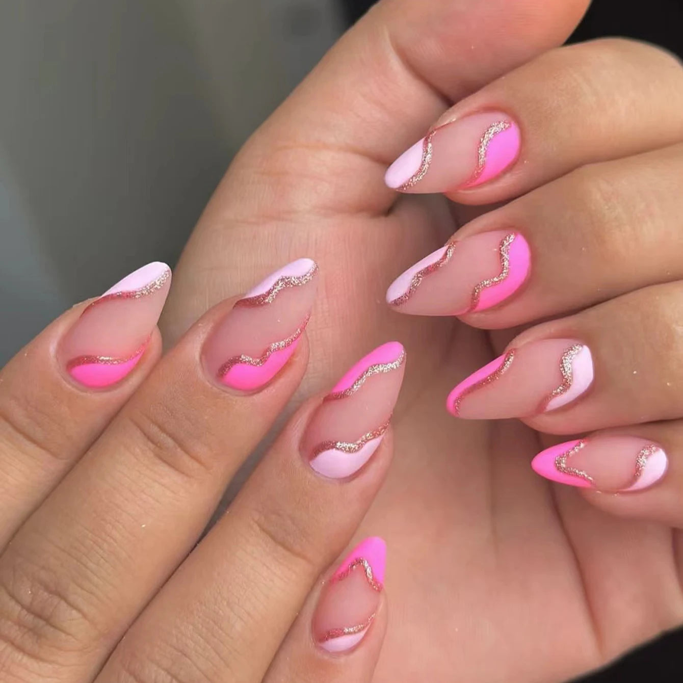 ARTAUG 24PCS Press On Nails Short Almond Wine Red High Saturation Fake Press On Nails Korean Press On Nails Valentine'S Day