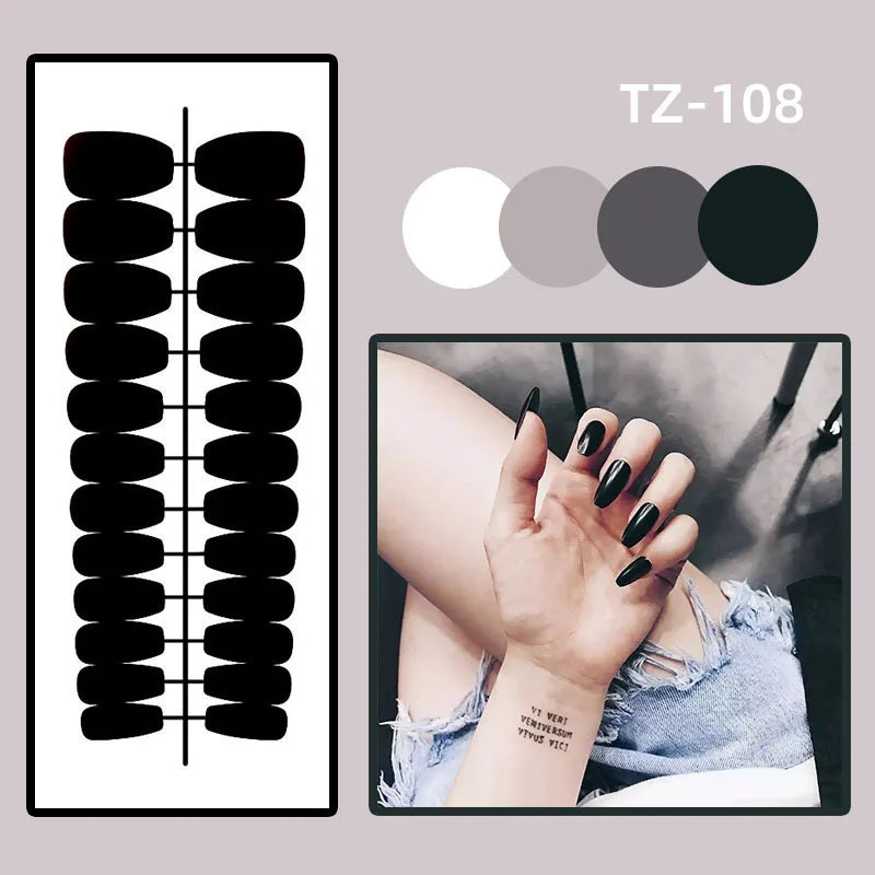 24pcs Golden Stripe Press on Nails Shiny Powder Love Design Long Square False Nails Wearable Full Cover Nail Tips Blue Fake Nail