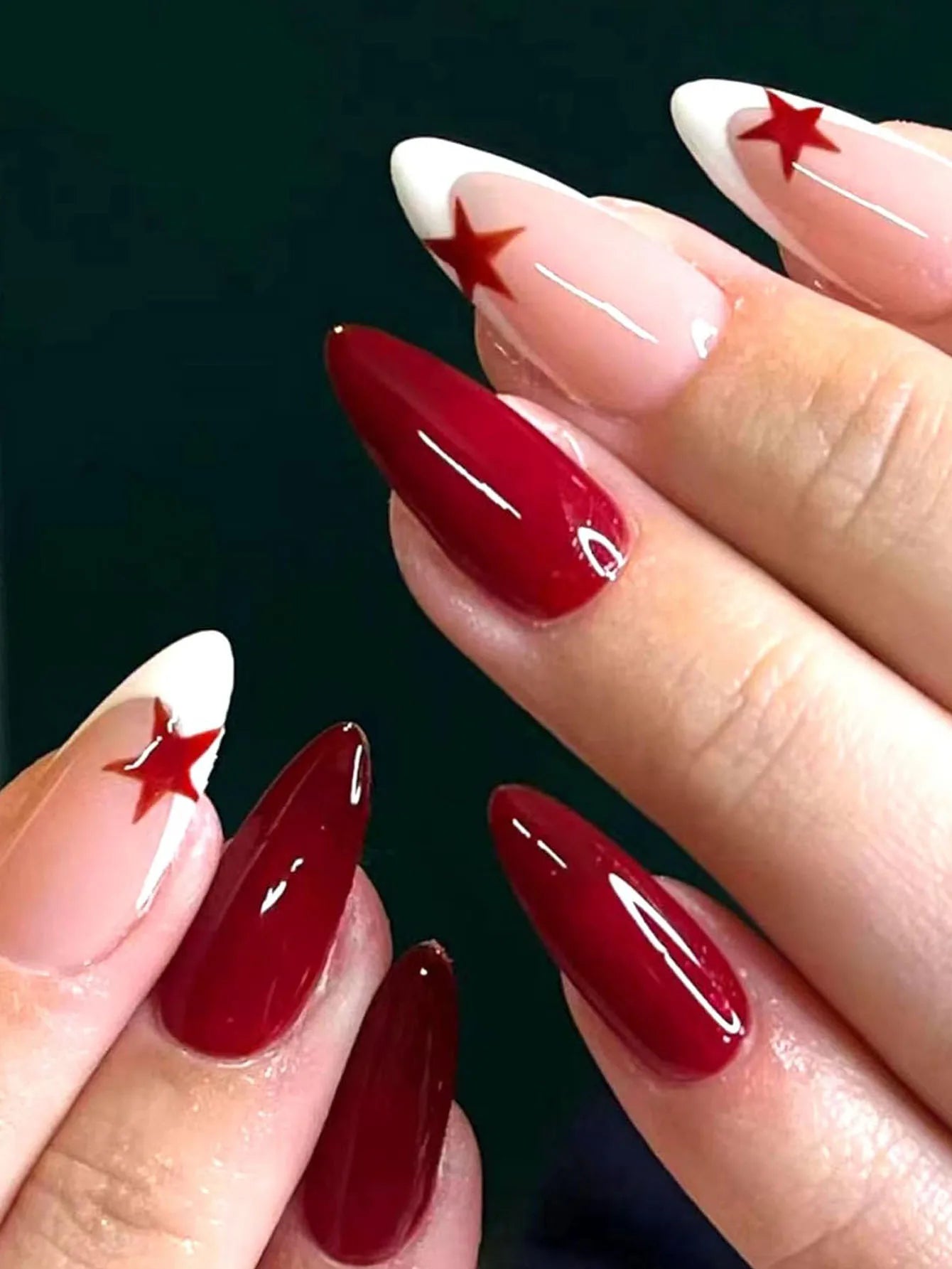 ARTAUG 24PCS Press On Nails Short Almond Wine Red High Saturation Fake Press On Nails Korean Press On Nails Valentine'S Day