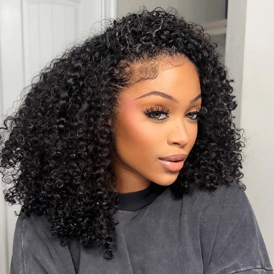 3 IN 1 Half Wigs Human Hair Kinky Curly Headband Wig Upgrade Glueless Wigs With Drawstring Seamless Clip Ins Flip Over