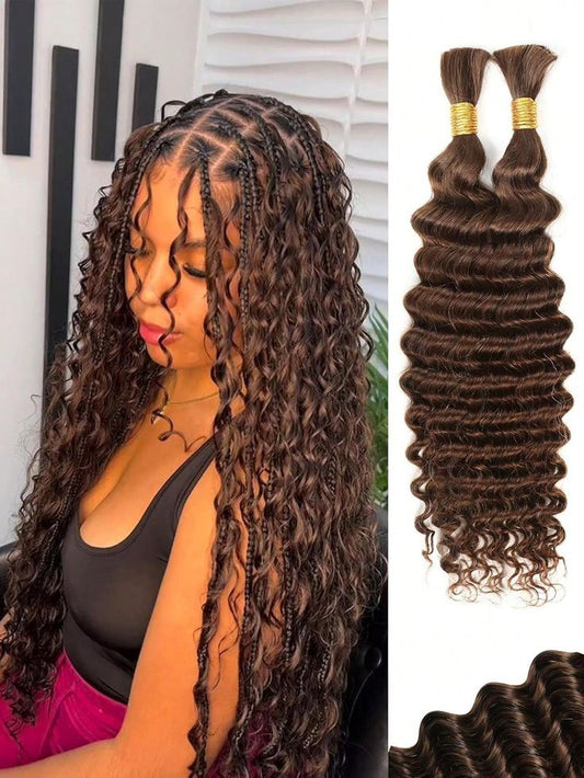 Medium Brown Deep Wave Bulk Human Hair Extensions